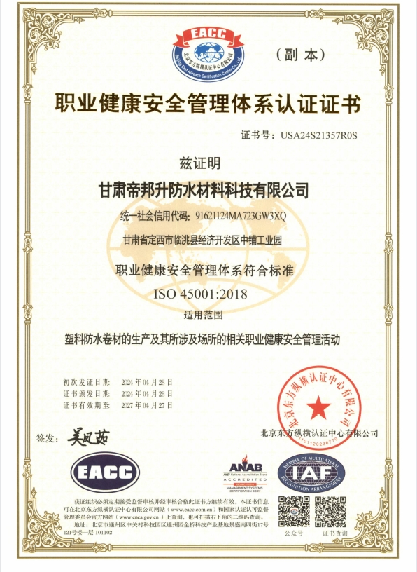 职业健康管理体系证书